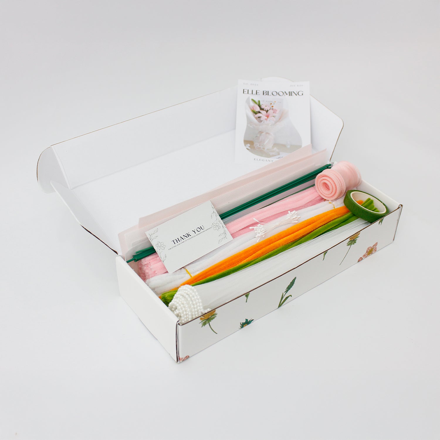 Elegant pink pipe cleaner DIY kit featuring lilies and daisies, includes full set of materials for crafting your own floral bouquet.